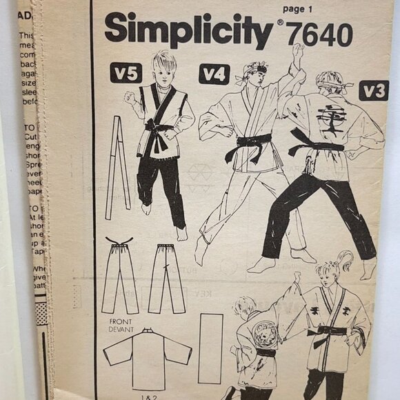 The Karate Kid Sewing Pattern Simplicity 7640 Uncut Size A (All Sizes) Vtg 1986 - Picture 4 of 9